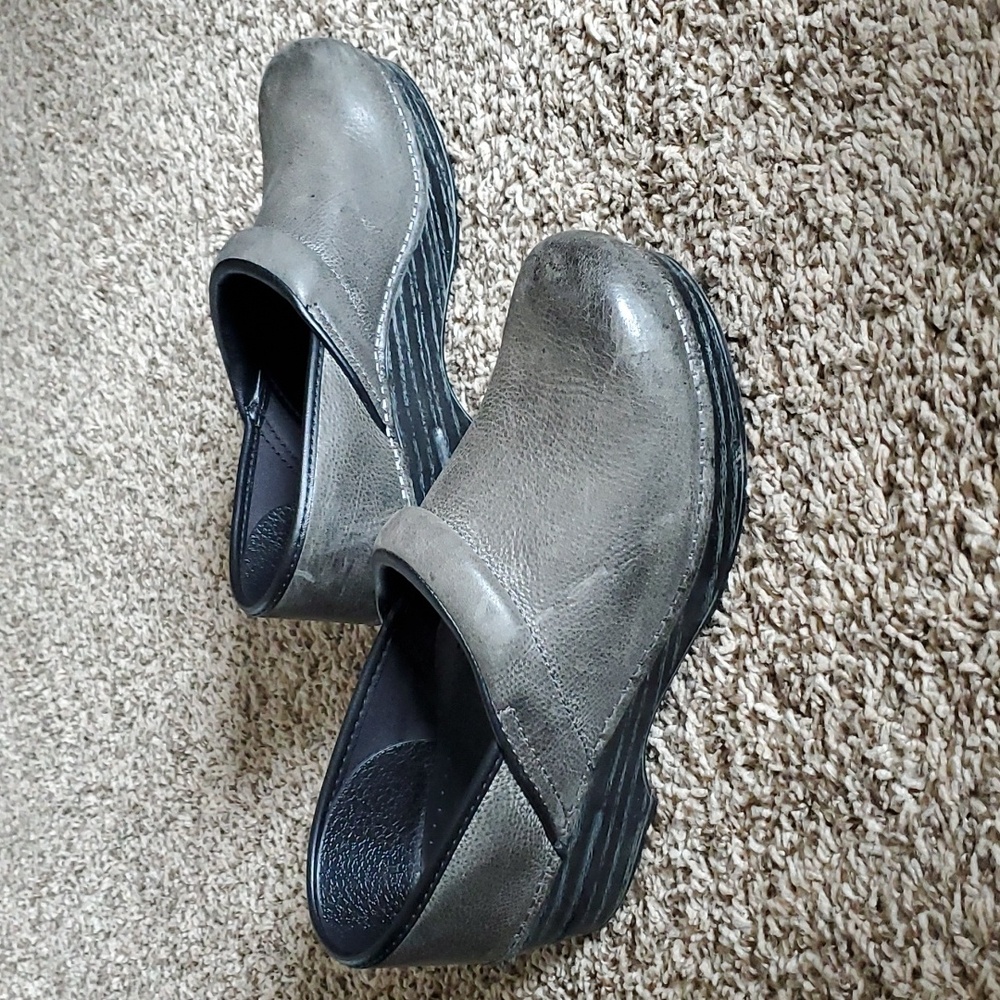 Dansko Grey Leather Clogs